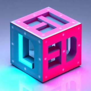 LEDchain logo, stylized LED letters glowing in synth blue on black background